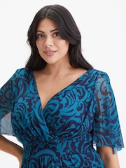 Scarlett & Jo Teal Blue Julie Wine Cream Hanky Hem Dress - Image 4 of 4