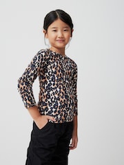 Leopard Print Long Sleeve Ribbed Top (3-16yrs) - Image 1 of 6