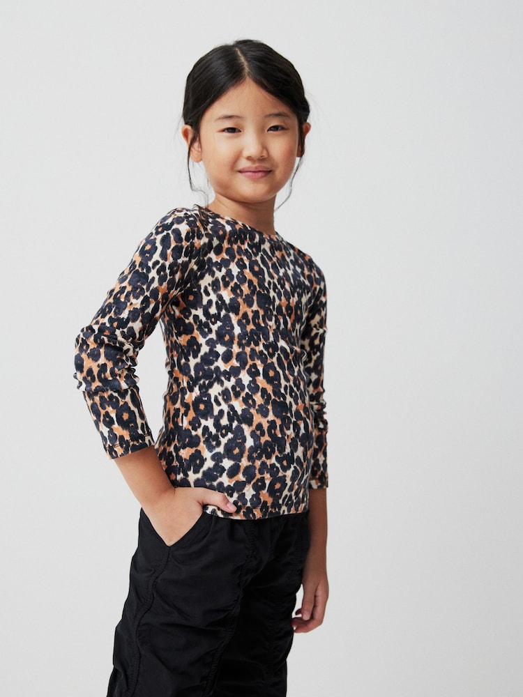 Estampado de leopardo - Camiseta de manga larga de punto de canalé (3-16 años) - Imagen 1 de 6 Estampado de leopardo - Camiseta de manga larga de punto de canalé (3-16 años) - Imagen 1 de 6