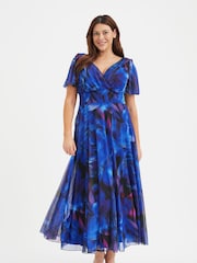 Scarlett & Jo Blue Rose Curve Isabelle Angel Sleeve Maxi Dress - Image 1 of 2