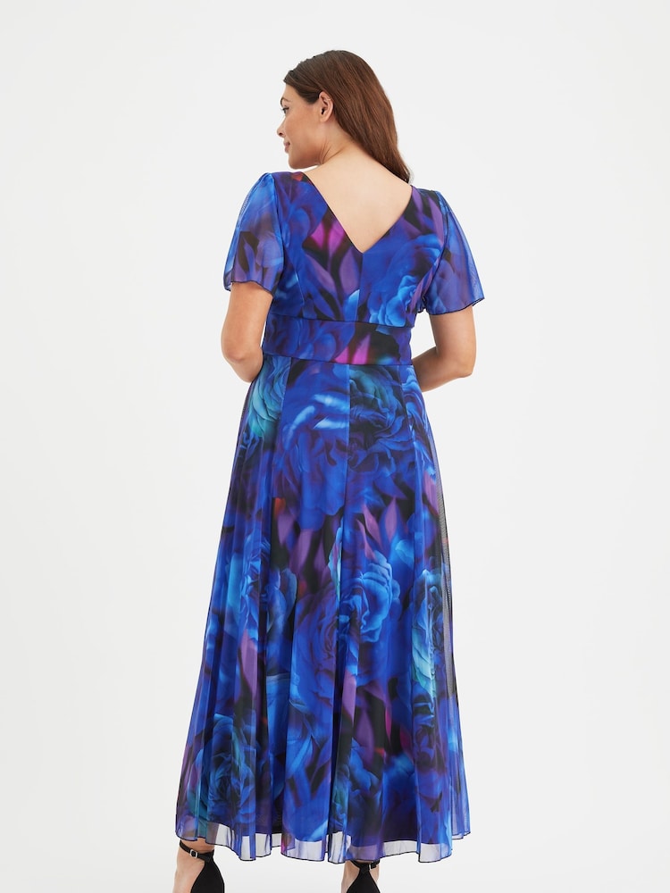 Scarlett & Jo Blue Rose Curve Isabelle Angel Sleeve Maxi Dress - Image 2 of 2