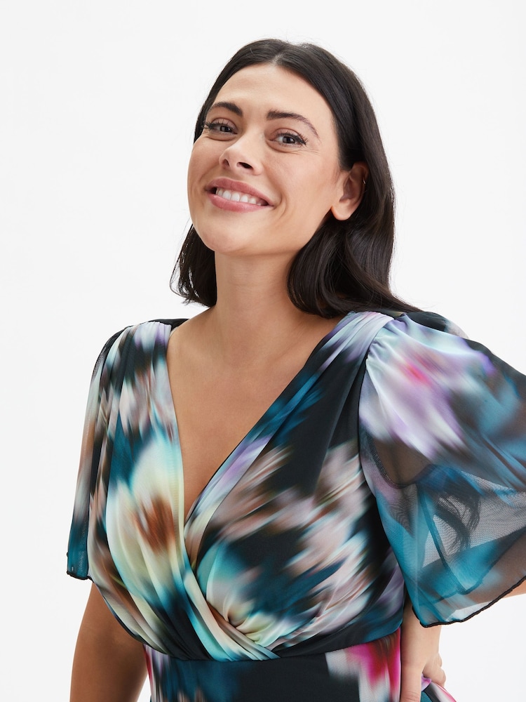 Scarlett & Jo Black Floral Victoria Angel Sleeve Mesh Midi Dress - Image 4 of 4