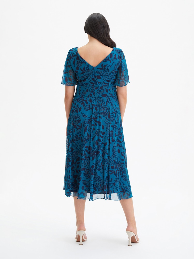 Scarlett & Jo Teal Blue Victoria Angel Sleeve Mesh Midi long Dress - Image 2 of 4