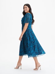 Scarlett & Jo Teal Blue Victoria Angel Sleeve Mesh Midi long Dress - Image 3 of 4