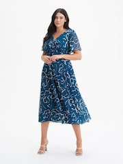 Scarlett & Jo Teal Blue Victoria Angel Sleeve Mesh Midi Dress - Image 1 of 4