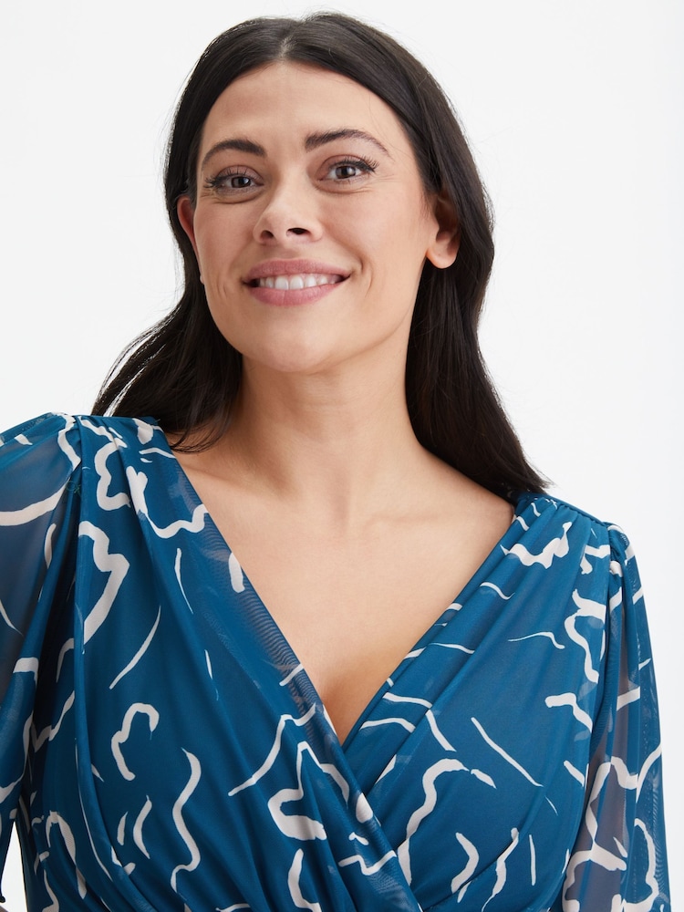 Scarlett & Jo Teal Blue Victoria Angel Sleeve Mesh Midi Dress - Image 2 of 4
