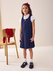 Navy Embroidered Zip Front Pinafore School Dress (3-14yrs) - Image 1 of 10