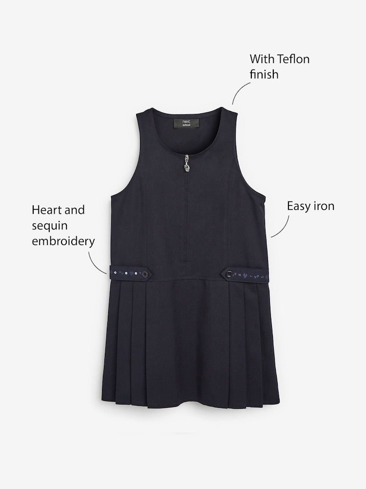 Navy Embroidered Zip Front Pinafore School Dress (3-14yrs) - Image 10 of 10