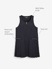 Navy Embroidered Zip Front Pinafore School Dress (3-14yrs) - Image 3 of 10