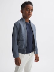 Reiss Airforce Blue Amos Junior Hybrid Zip-Through Quilted jacket - Image 1 of 6