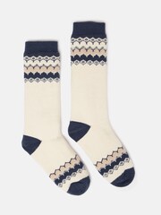 Joules Women's Chalet Cream Fairisle Pattern Fleece Lined Socks (size 4-8) - Image 1 of 3