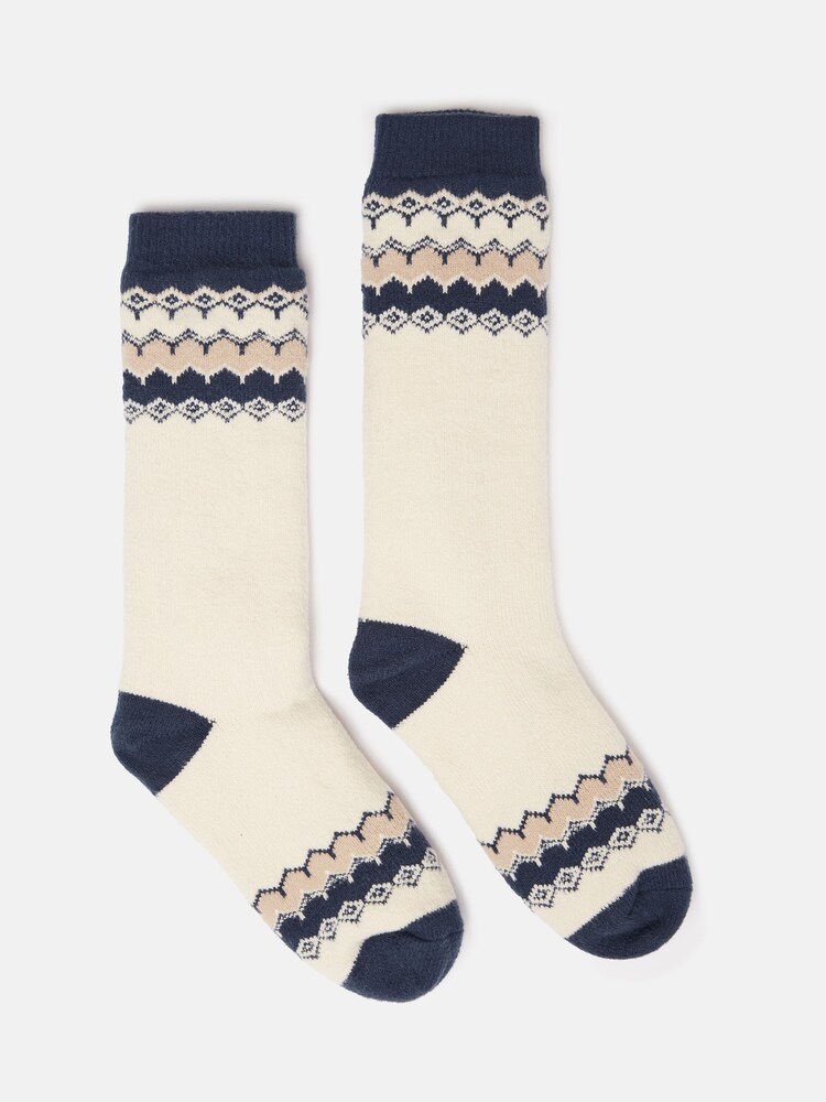 Joules Women's Chalet Cream Fairisle Pattern Fleece Lined Socks (size 4-8) - Image 1 of 3