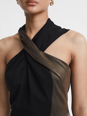 Reiss Black/Bronze Carla Metallic Stripe Bodycon Midi Dress - Image 4 of 5