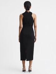 Reiss Black/Bronze Carla Metallic Stripe Bodycon Midi Dress - Image 5 of 5