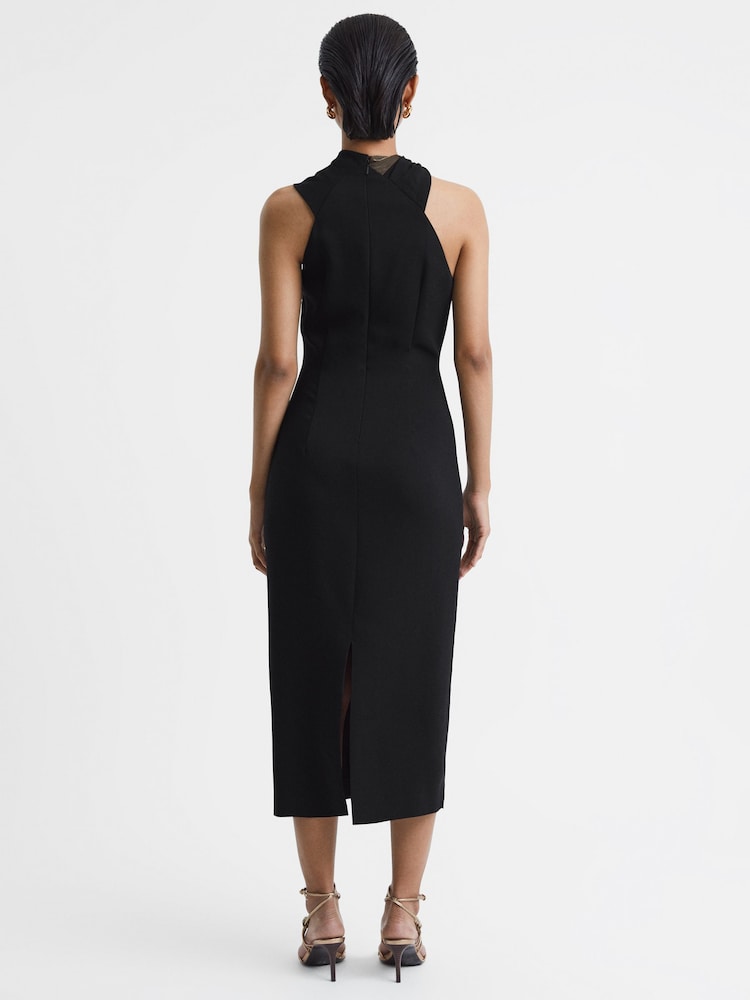 Reiss Black/Bronze Carla Metallic Stripe Bodycon Midi Dress - Image 5 of 5