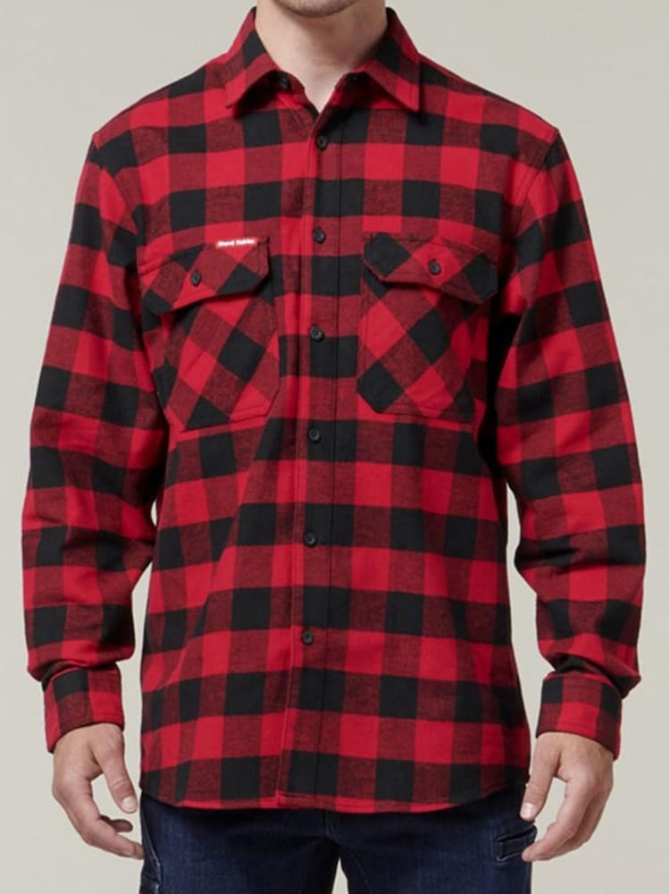 Hard Yakka Red Long Sleeve 100% Cotton Check Flannel Shirt - Image 1 of 5