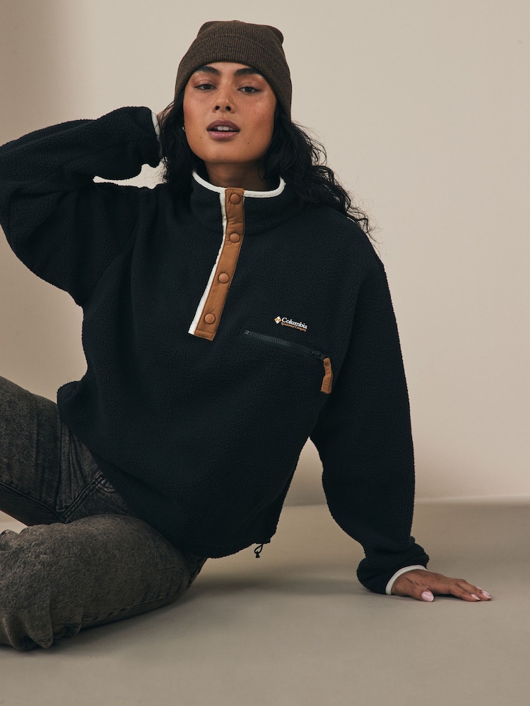 Черный - Columbia Womens Helvetia II Cropped Sherpa Half Snap Fleece - Image 1 of 4