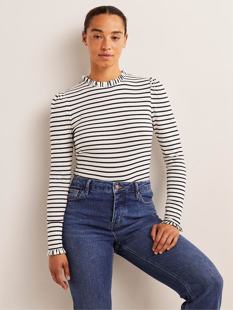 Boden Ivory/Blue Supersoft Frill Detail Top - Image 2 of 5