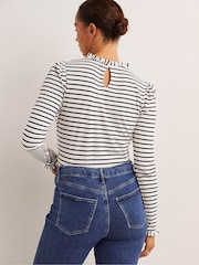 Boden Ivory/Blue Supersoft Frill Detail Top - Image 3 of 5