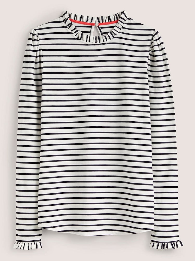 Boden Ivory/Blue Supersoft Frill Detail Top - Image 5 of 5