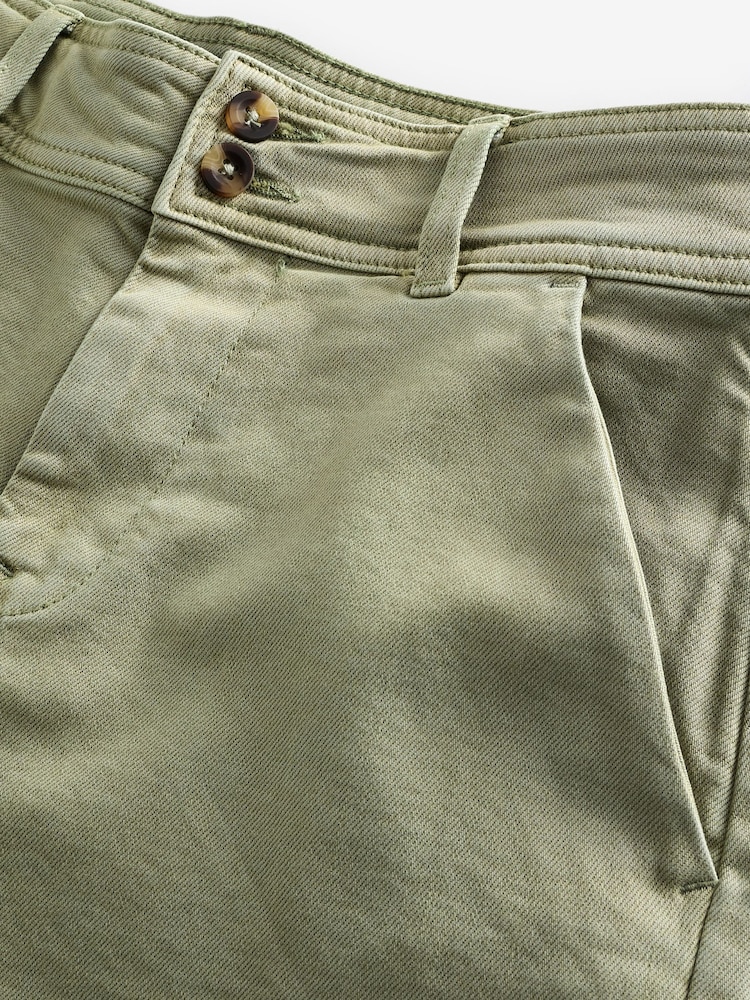 Khaki Green Double Button Denim Shorts - Image 6 of 6 Khaki Green Double Button Denim Shorts - Image 6 of 6