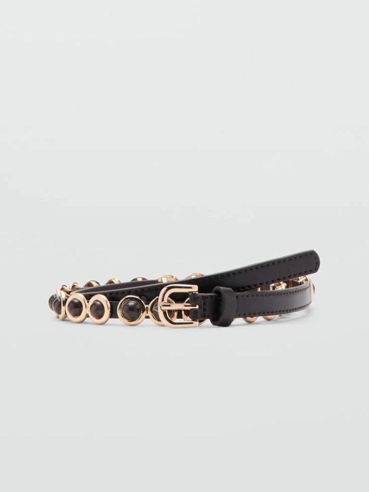 Mango Brown Marble Detail Skinny Belt - Image 1 of 4