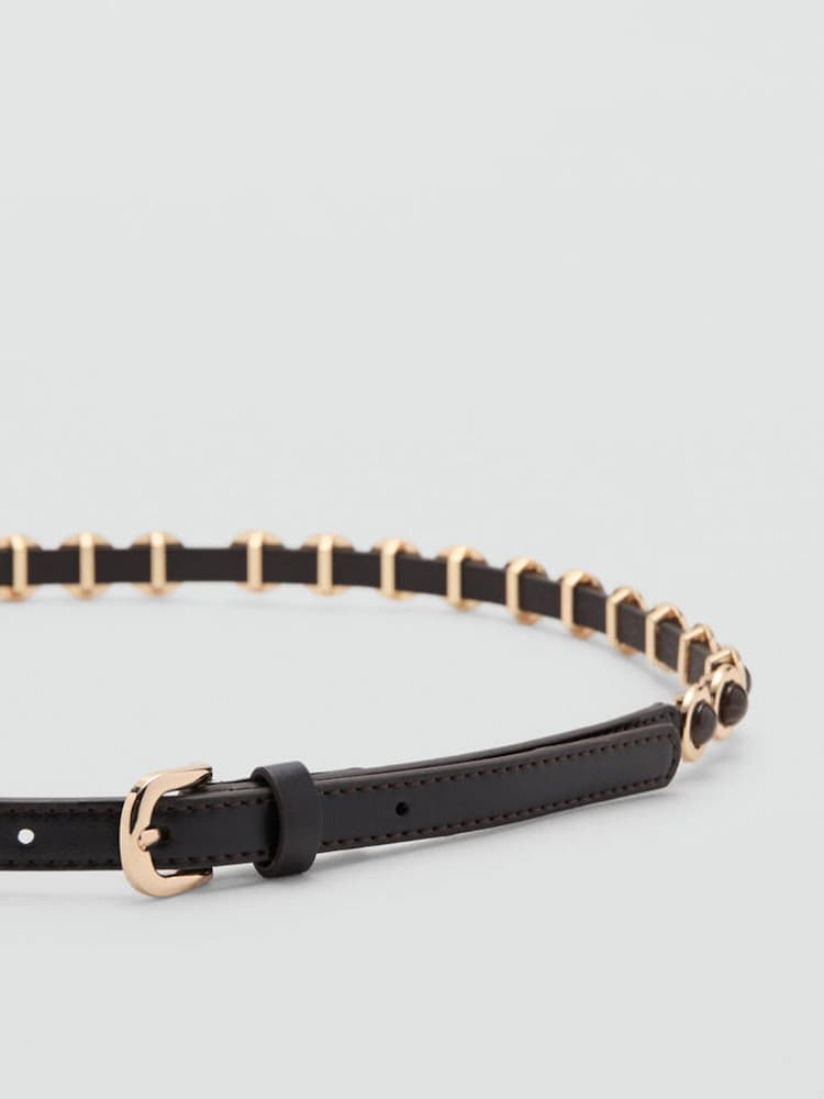Mango Brown Marble Detail Skinny Belt - Image 2 of 4