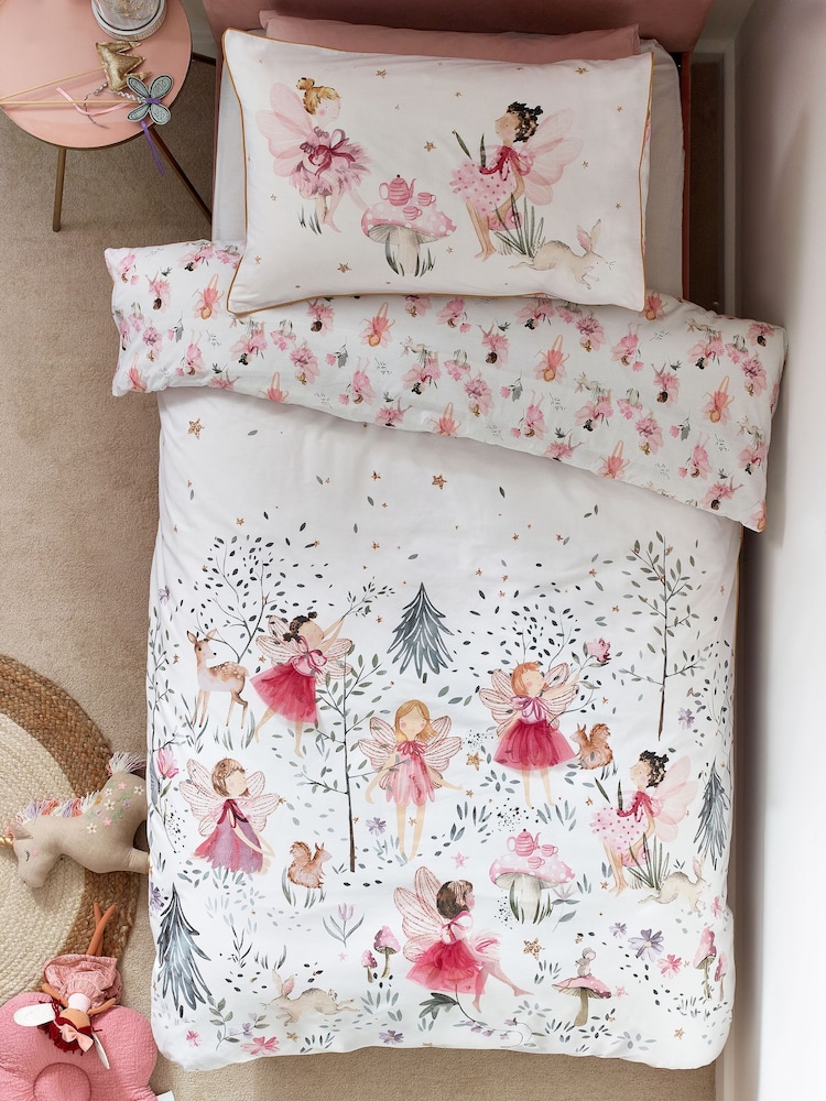 White Fairy Forest Printed Polycotton Duvet Cover and Pillowcase Bedding Set - Image 3 of 13