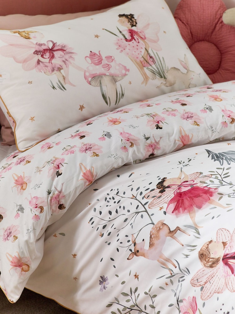 White Fairy Forest Printed Polycotton Duvet Cover and Pillowcase Bedding Set - Image 5 of 13
