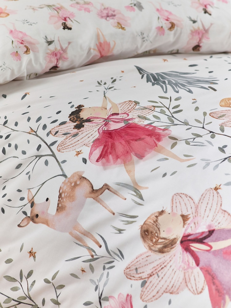 White Fairy Forest Printed Polycotton Duvet Cover and Pillowcase Bedding Set - Image 8 of 13