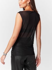 Black Sleeveless Mesh Embellished Top - Image 3 of 7