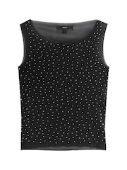 Black Sleeveless Mesh Embellished Top - Image 6 of 7