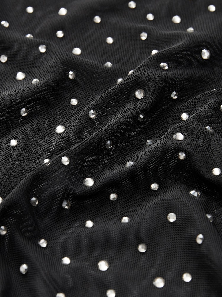 Black Sleeveless Mesh Embellished Top - Image 7 of 7