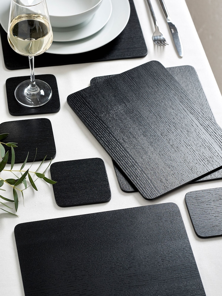 Set of 4 Black Wood Veneer Placemats and Coasters - Image 1 of 4