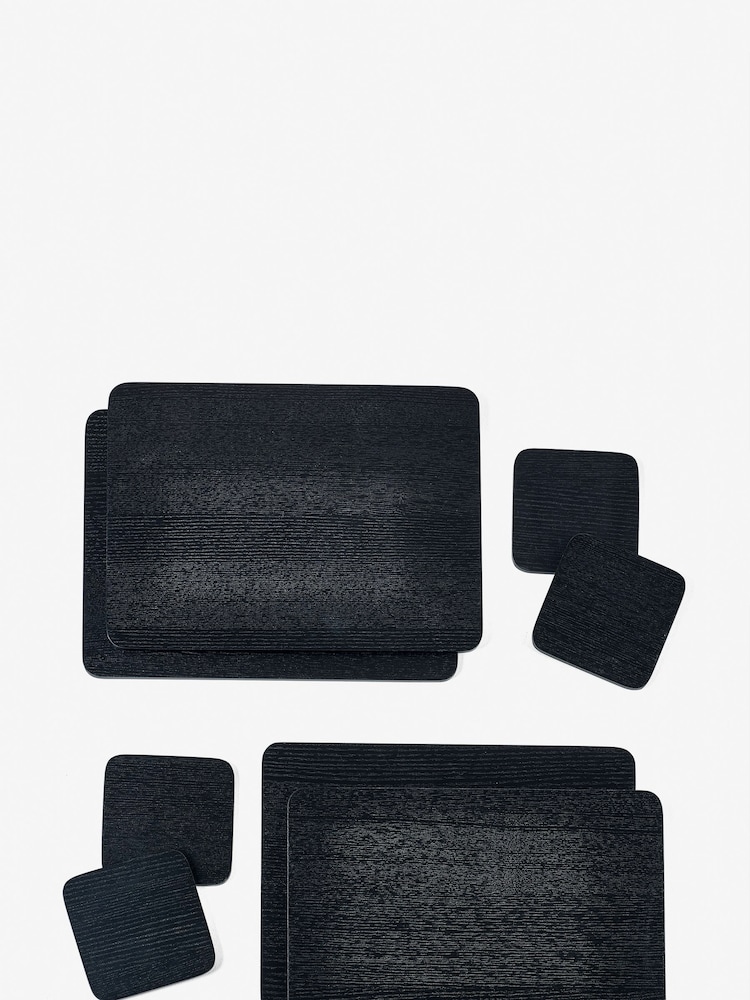 Set of 4 Black Wood Veneer Placemats and Coasters - Image 4 of 4