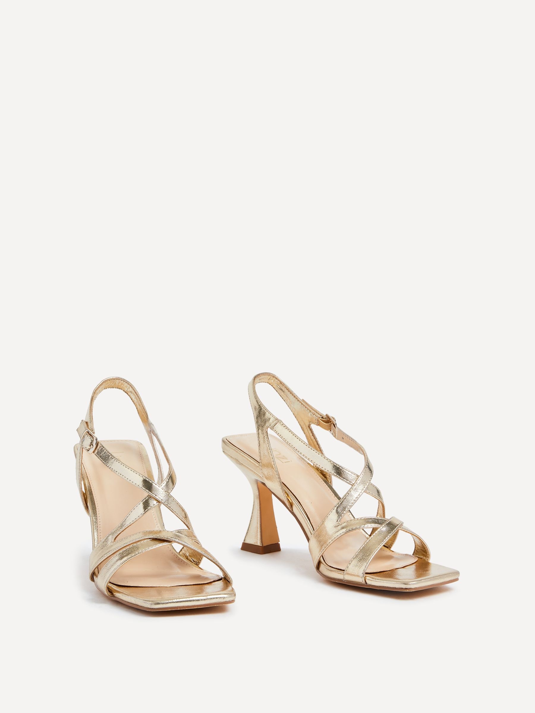 Buy Linzi Gold Liberty Open Toe Strappy Heeled Sandals With Flared