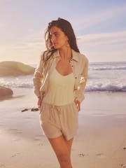 Natural Drawstring Waist Boy Shorts With Linen - Image 1 of 6