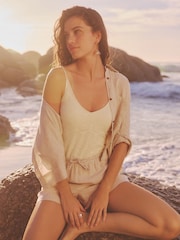 Natural Drawstring Waist Boy Shorts With Linen - Image 2 of 6
