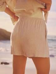 Natural Drawstring Waist Boy Shorts With Linen - Image 3 of 6