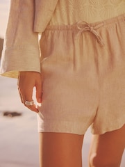 Natural Drawstring Waist Boy Shorts With Linen - Image 4 of 6