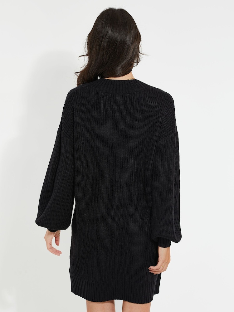 Threadbare Black V-Neck Knitted Jumper Dress - Image 2 of 4