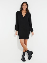 Threadbare Black V-Neck Knitted Jumper Dress - Image 3 of 4