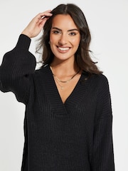 Threadbare Black V-Neck Knitted Jumper Dress - Image 4 of 4