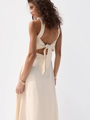 Mango Cream Linen Blend Midi Dress - Image 3 of 7