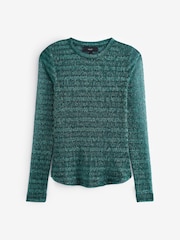 Teal Blue Long Sleeve Sheer Metallic Sparkle Top - Image 5 of 6