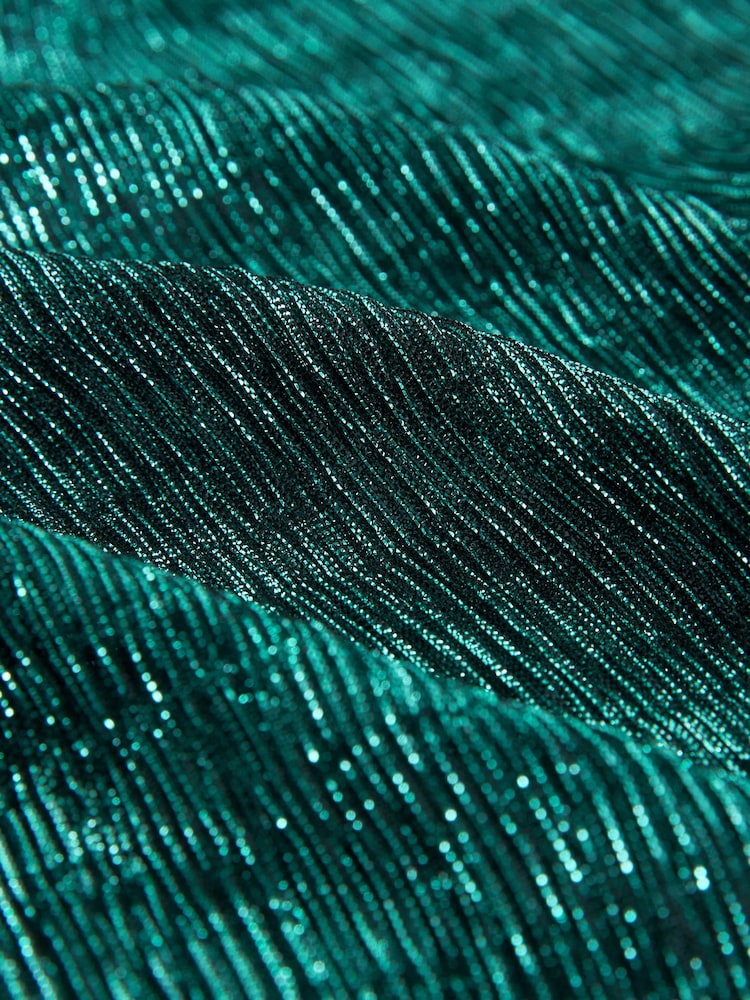 Teal Blue Long Sleeve Sheer Metallic Sparkle Top - Image 6 of 6