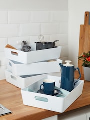 Wham Set of 4 White Studio Large Rectangle Slim Plastic Storage Baskets - Image 1 of 2