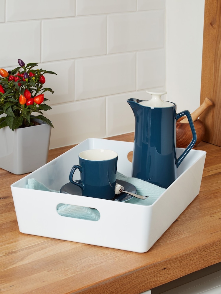 Wham Set of 4 White Studio Large Rectangle Slim Plastic Storage Baskets - Image 2 of 2