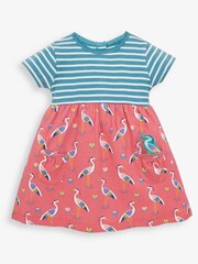 JoJo Maman Bébé Dusky Pink Girls' Heron Print Pet in Pocket Dress - Image 2 of 3