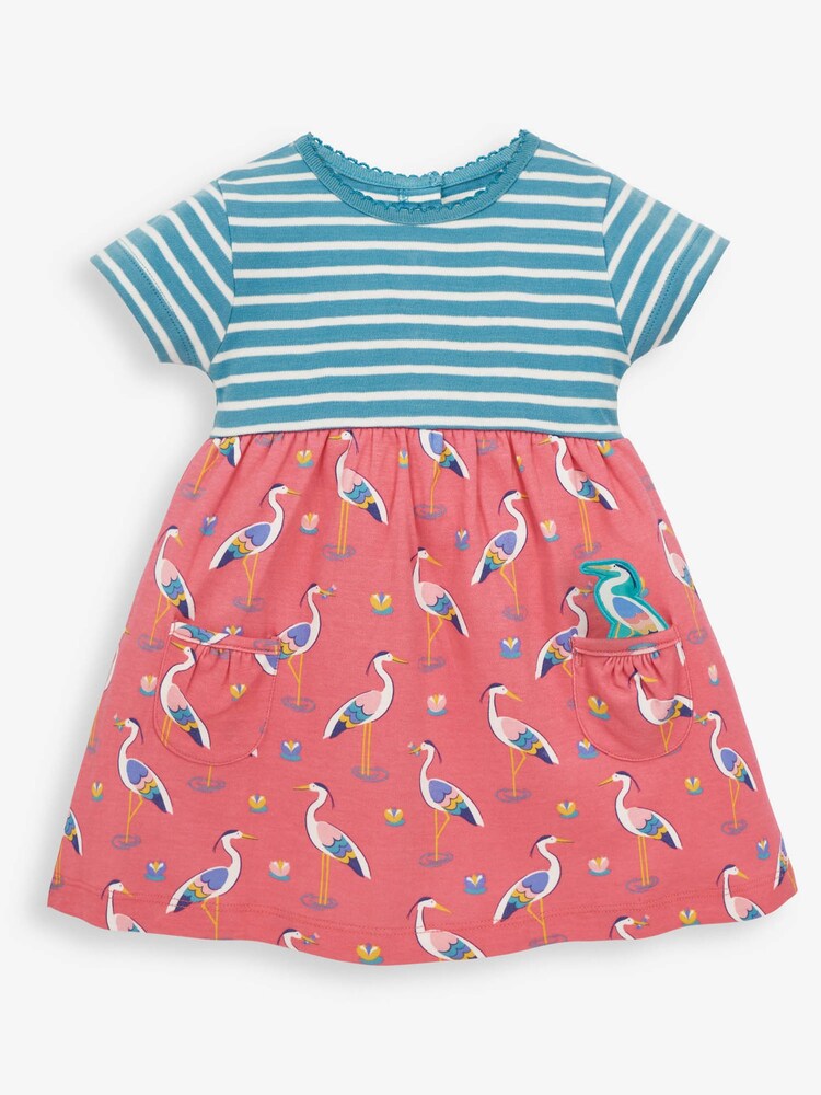 JoJo Maman Bébé Dusky Pink Girls' Heron Print Pet in Pocket Dress - Image 2 of 3
